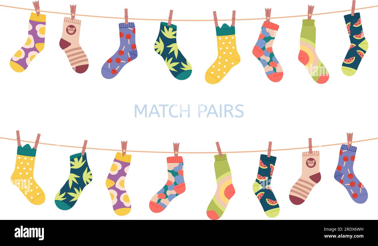 Matching Socks Game Puzzle Find Pair Preschool Children Educational  Worksheet Activity Socks On Laundry Rope Match Sock Patterns Vector Stock  Illustration - Download Image Now - iStock