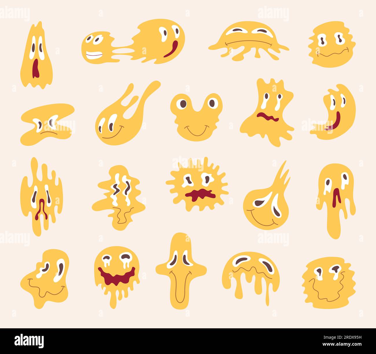 Psychedelic emoticons. Abstract distorted liquid emoticons exact vector ...