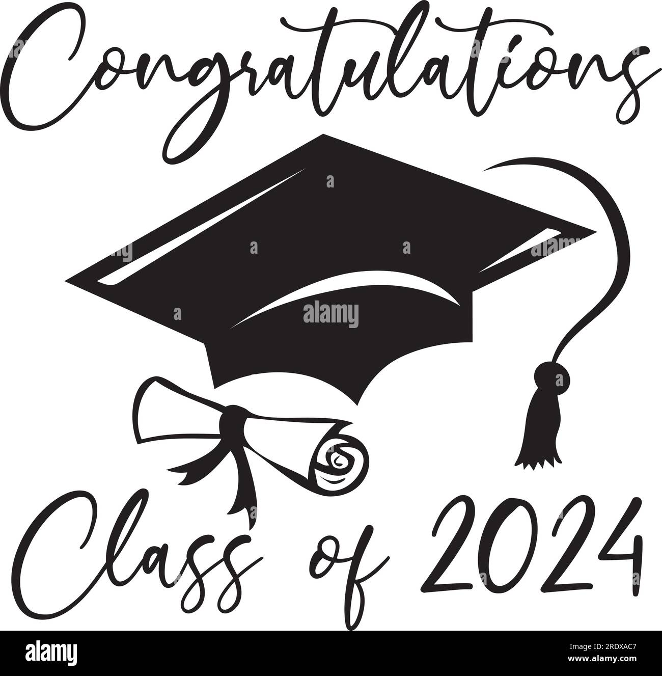 Congratulations Class of 2024 Graduation Cap and Diploma Design Stock Vector