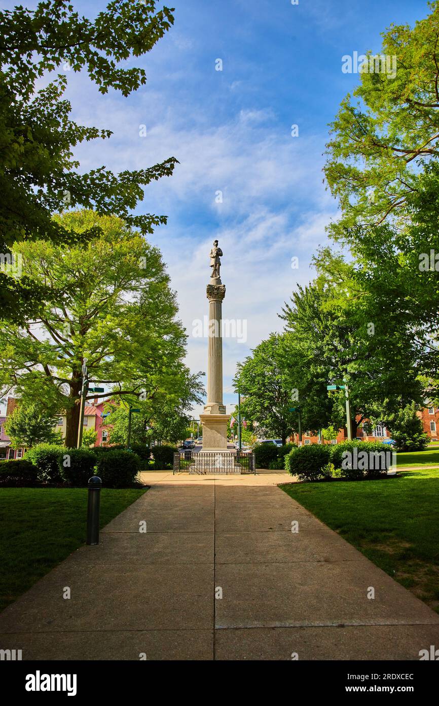 Public Square park in downtown Mount Vernon Ohio with soldier statue