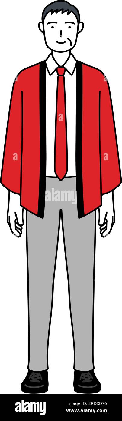 Senior man wearing a red happi coat with a smile facing forward, Vector ...