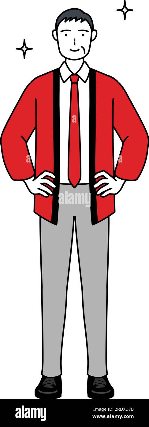 Senior man wearing a red happi coat with his hands on his hips, Vector ...