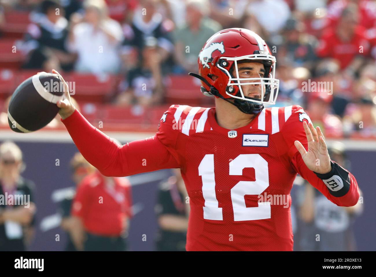 Calgary Stampeders' Jake Maier prepares to throw during the first half