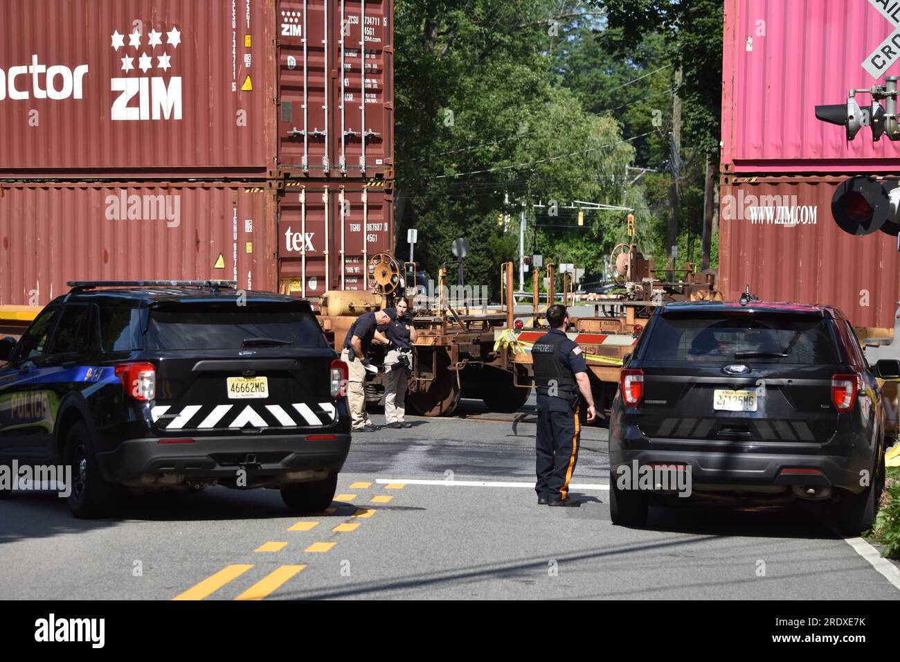 Harrington Park, United States. 23rd July, 2023. Police cordon off the