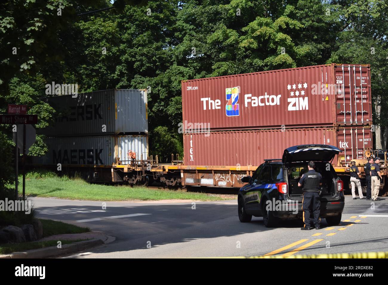 Harrington Park, United States. 23rd July, 2023. Police cordon off the