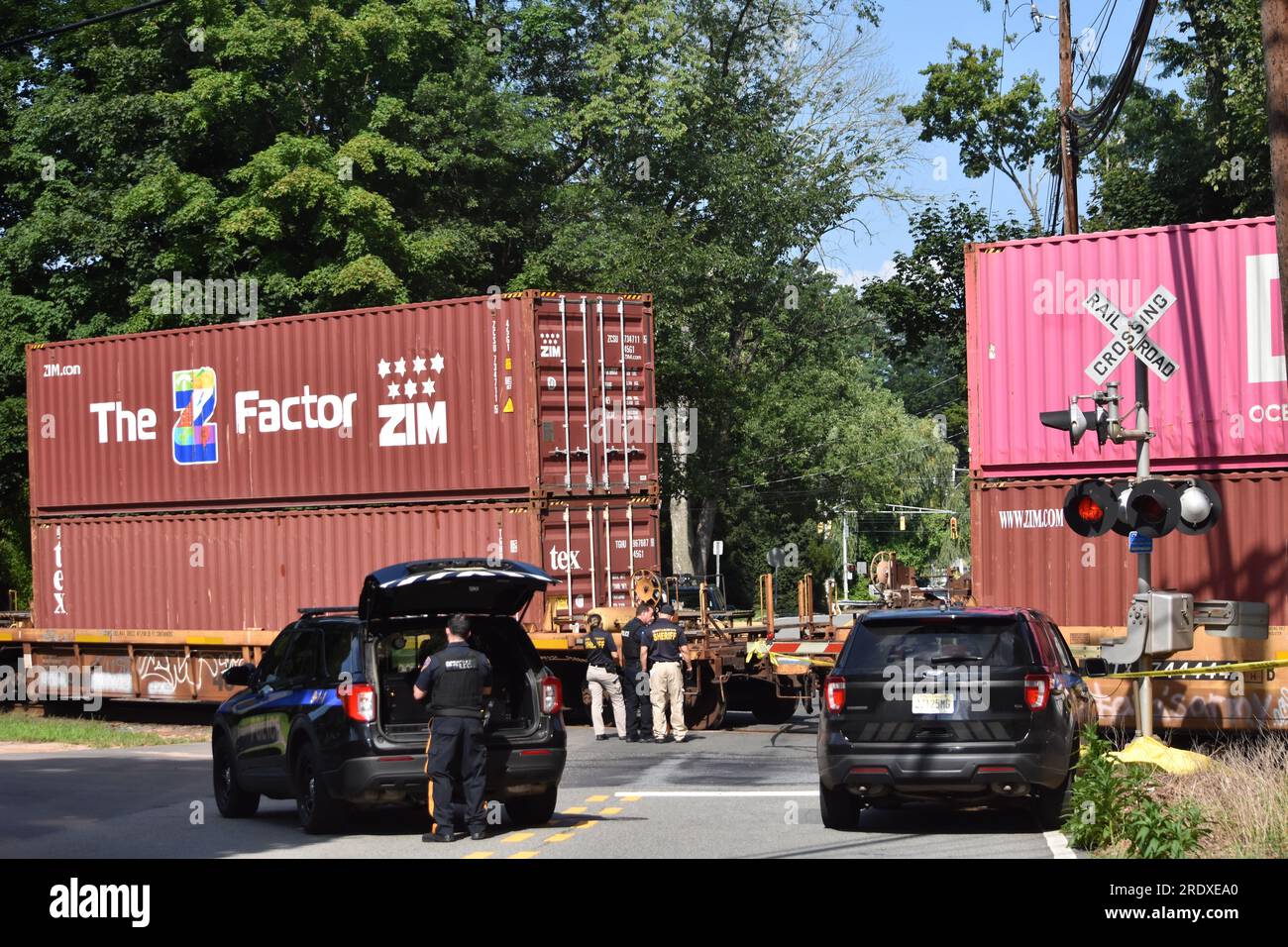 Harrington Park, United States. 23rd July, 2023. Police cordon off the