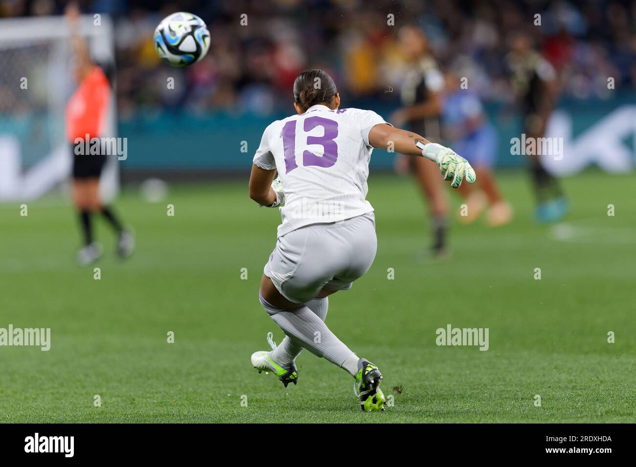 Sydney, Australia. 23rd July, 2023. Goal keeper, Rebecca Spencer of Jamaica strikes the ball during the FIFA Women's World Cup 2023 between France and Jamaica at Sydney Football Stadium on July 23, 2023 in Sydney, Australia Credit: IOIO IMAGES/Alamy Live News Stock Photo