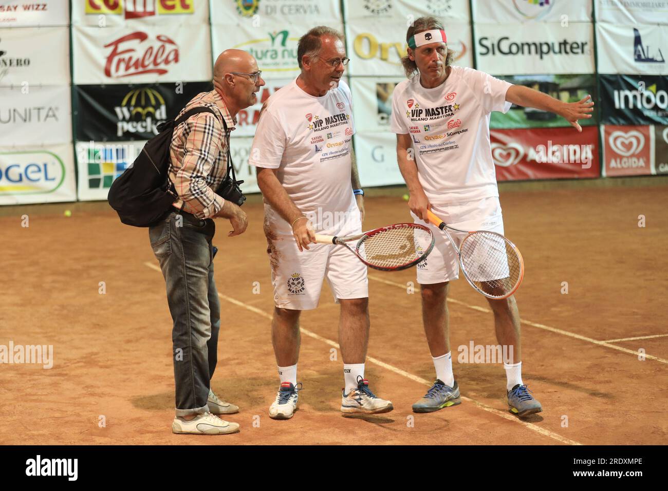 Maritime Milan, Italy. 22nd July, 2023. Milano Marittima (RA), Vip Master tennis  tournament. In the photo: Alessandro Cecchi Paone falls and is injured  Credit: Independent Photo Agency/Alamy Live News Stock Photo -