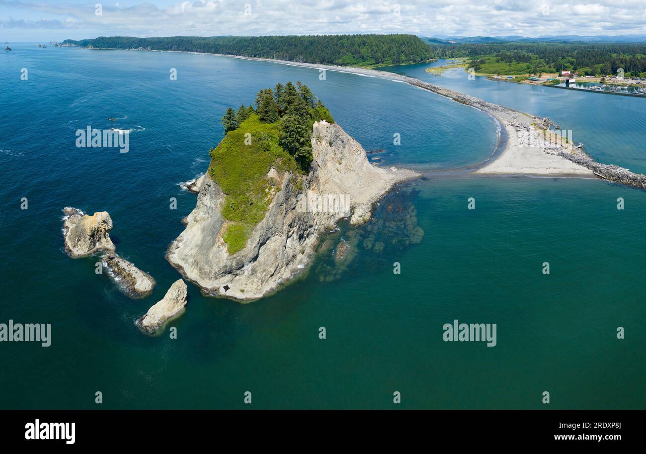 Rocky sea stacks lie off of the scenic Rialto Beach in Olympic National ...