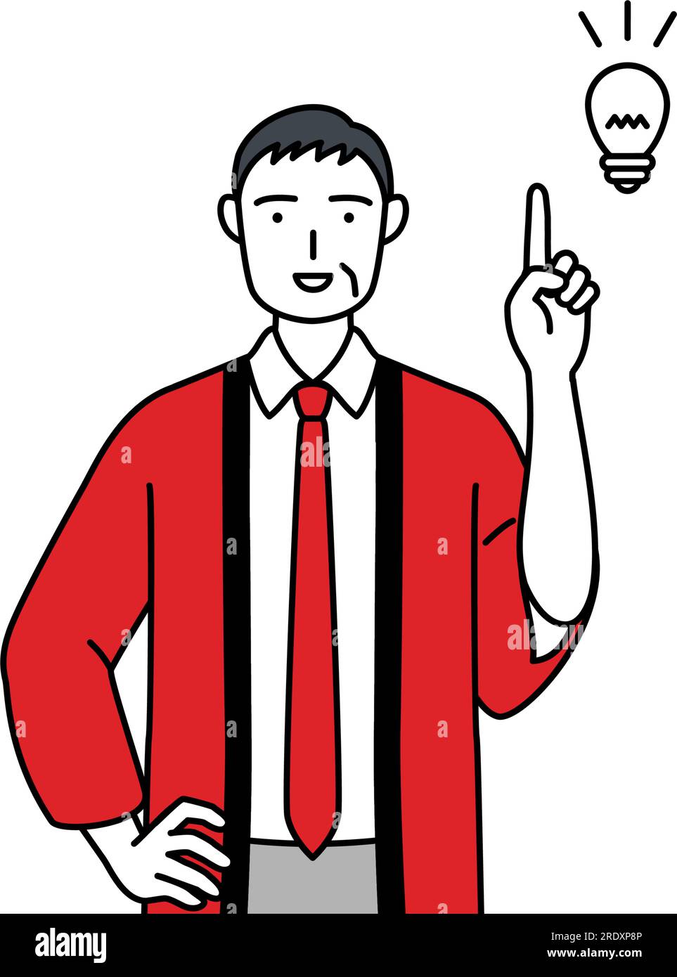 Senior man wearing a red happi coat coming up with an idea, Vector ...