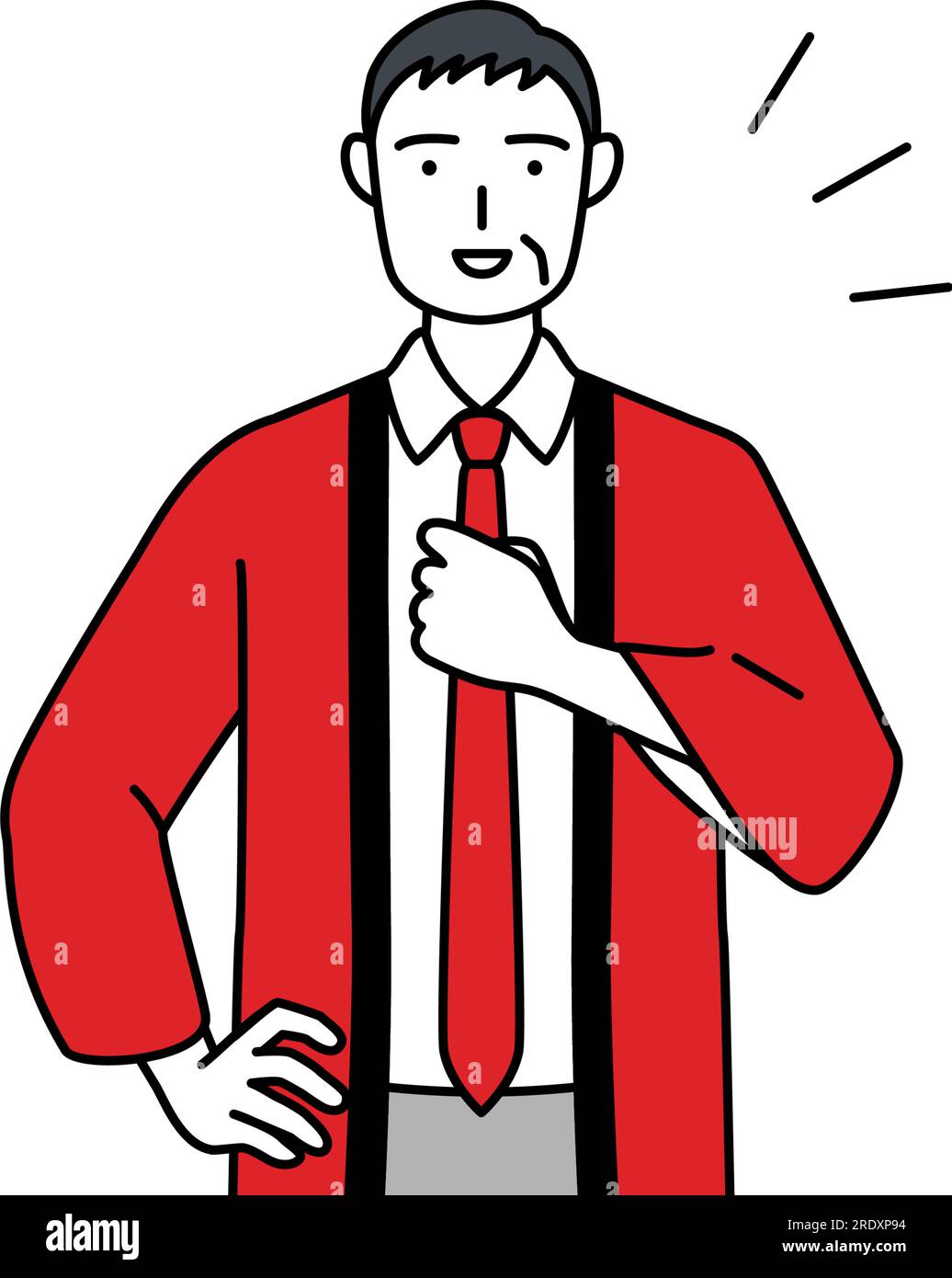 Senior man wearing a red happi coat tapping his chest, Vector Illustration Stock Vector