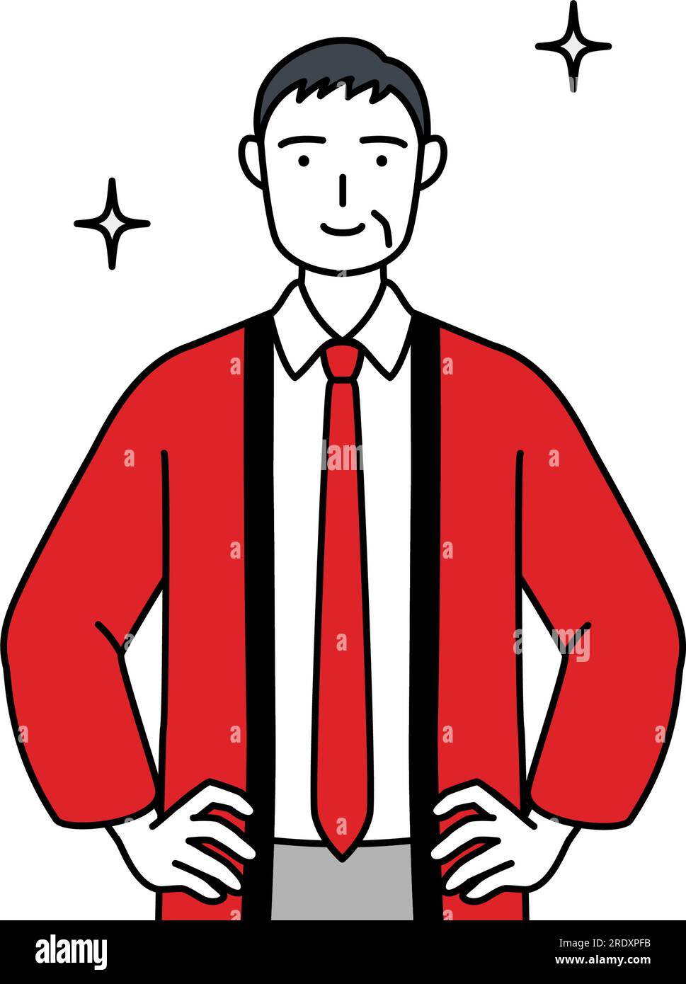 Senior man wearing a red happi coat with his hands on his hips, Vector ...