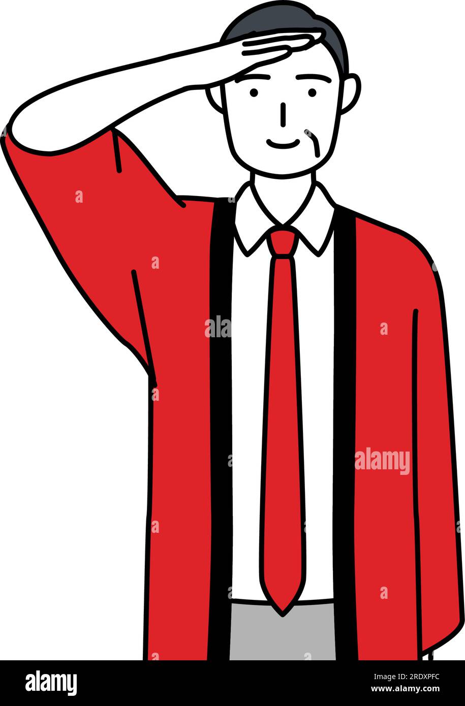 Senior man wearing a red happi coat making a salute, Vector ...