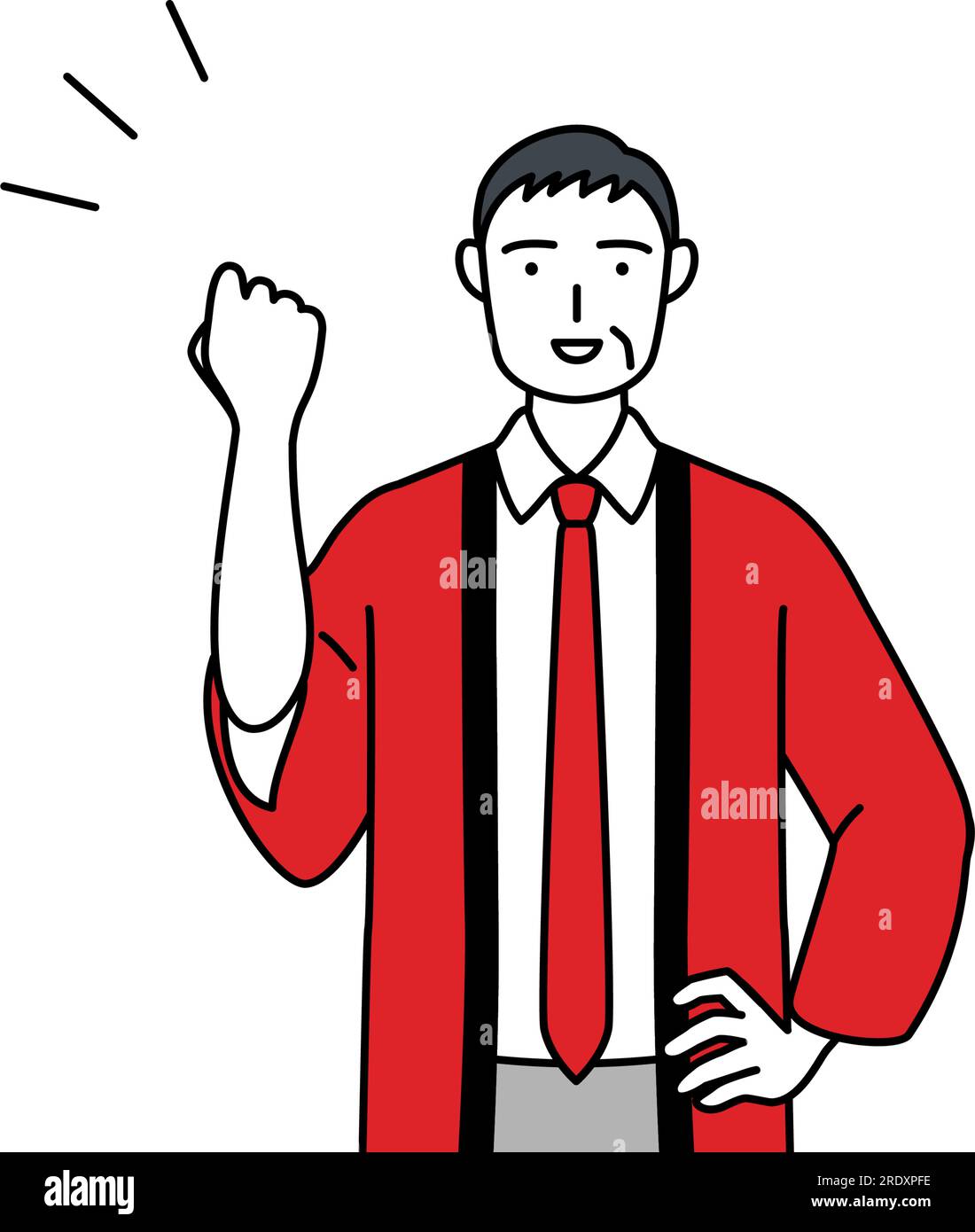 Senior man wearing a red happi coat posing with guts, Vector ...