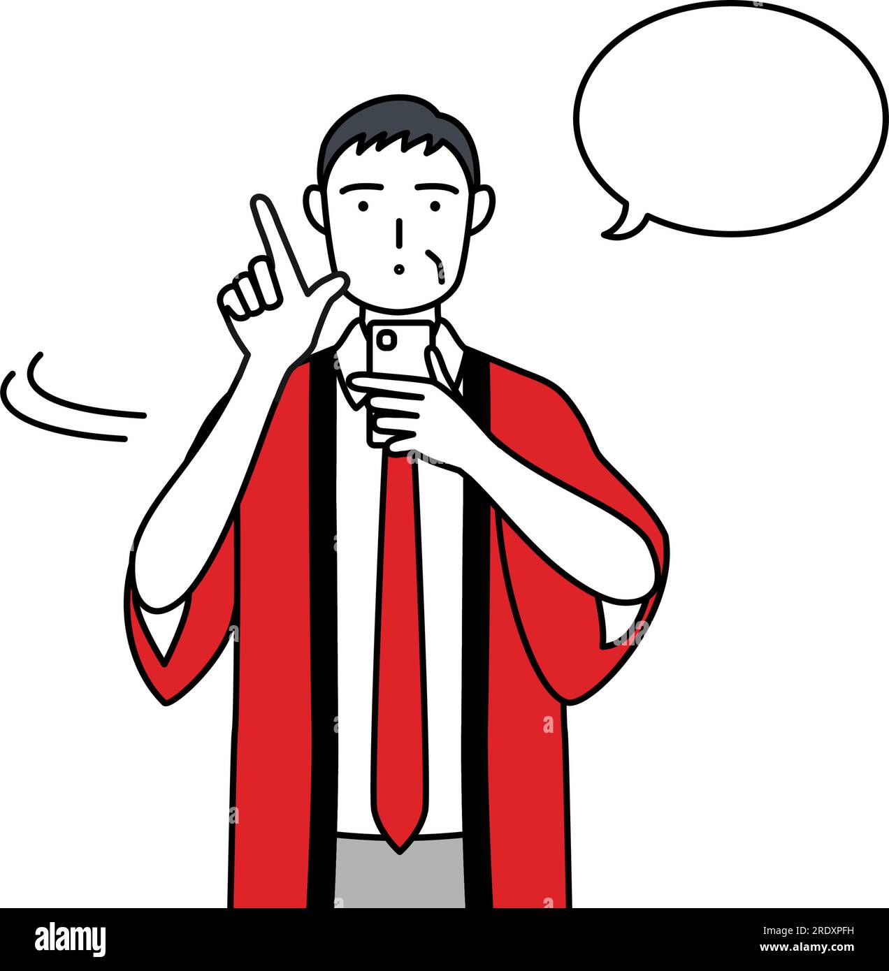 Senior man wearing a red happi coat operating a smartphone, Vector ...