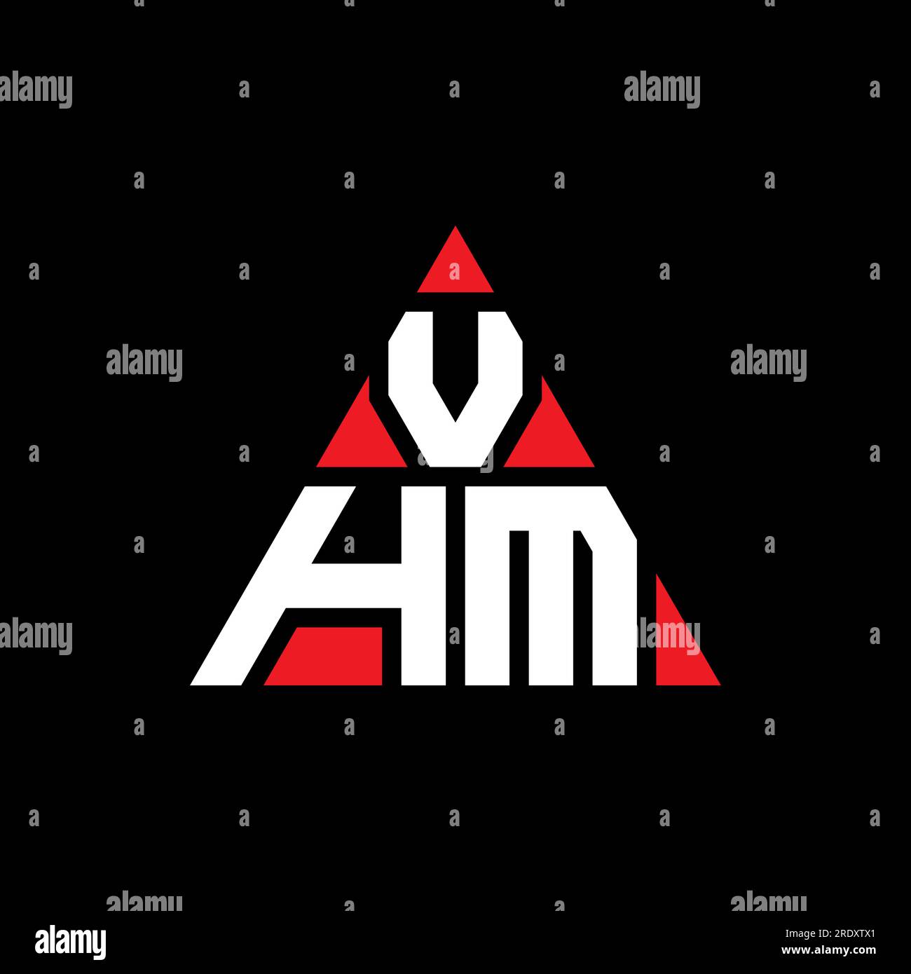 VHM triangle letter logo design with triangle shape. VHM triangle logo design monogram. VHM triangle vector logo template with red color. VHM triangul Stock Vector