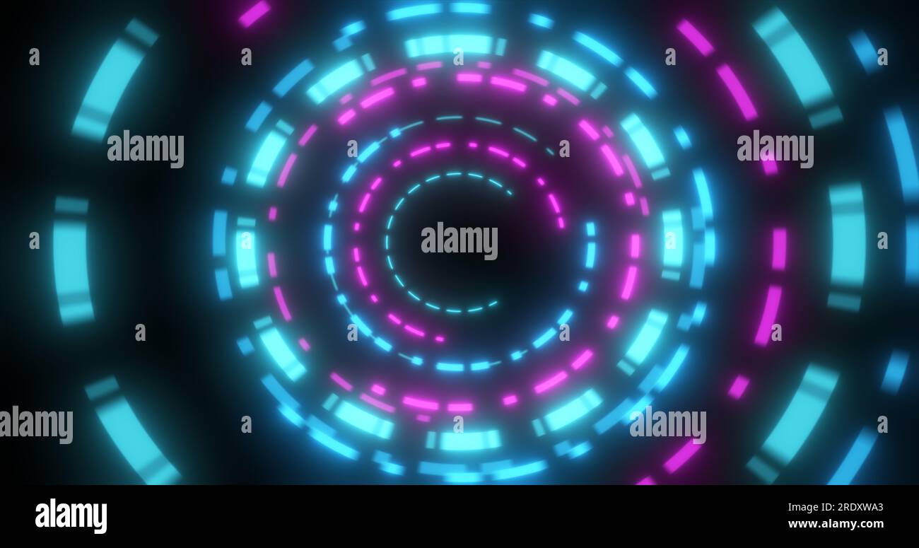 Abstract round swirling rings HUD elements blue and purple from flying ...