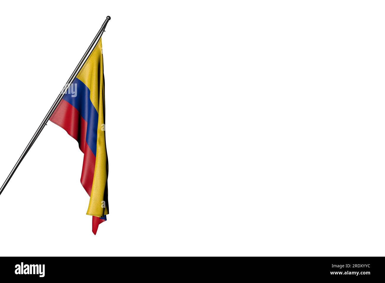 beautiful Colombia flag hangs on a in corner pole isolated on white - any feast flag 3d illustration Stock Photo