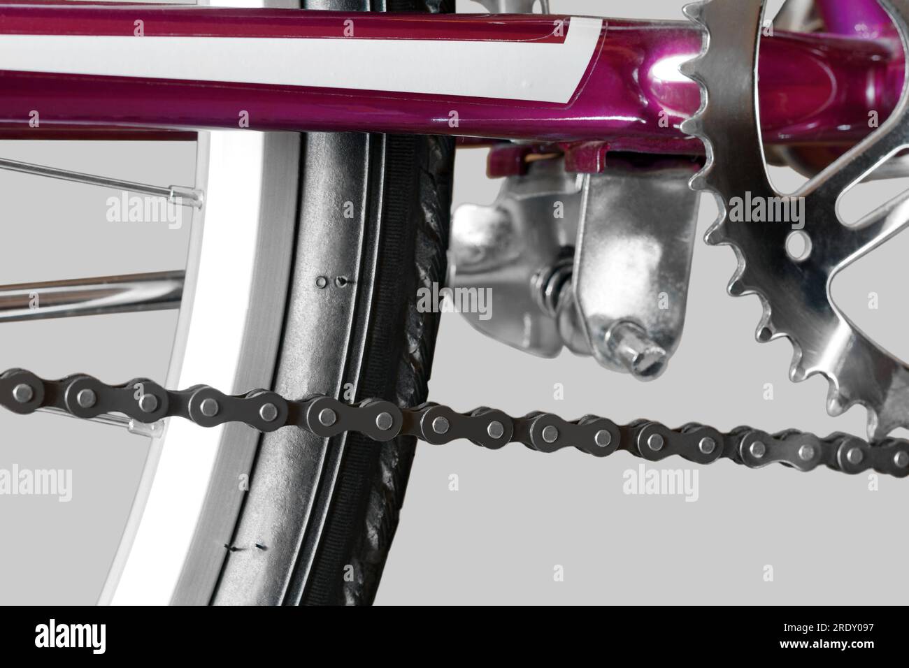 Single speed bike chain. Close-up. On white background. Stock Photo