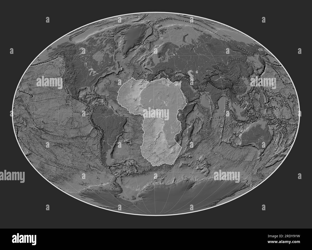 Tectonic plates map Black and White - African Tectonic Plate On The Bilevel Elevation Map In The Fahey Projection Centered Meridionally Boundaries Of Other Plates 2RDY9YW