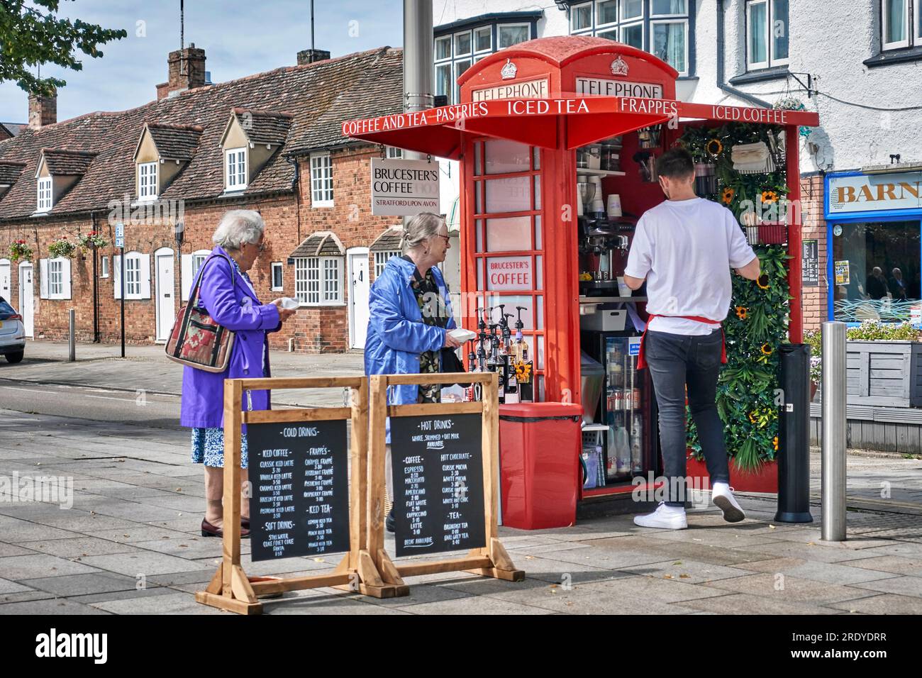Unusual conversion of a telephone booth converted to coffee dispensing outlet, Stratford upon