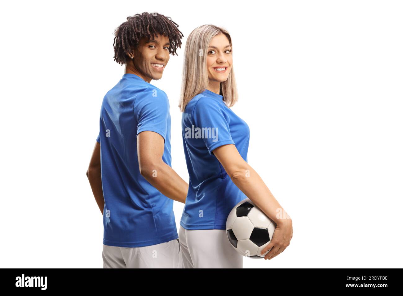 African american male football player and caucasian female football
