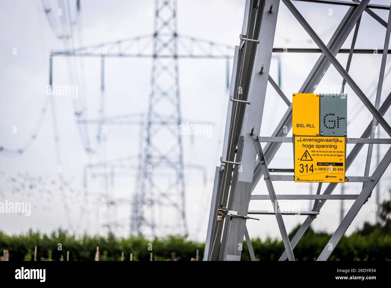 RILLAND Highvoltage pylons in the Zeeland landscape. Large companies