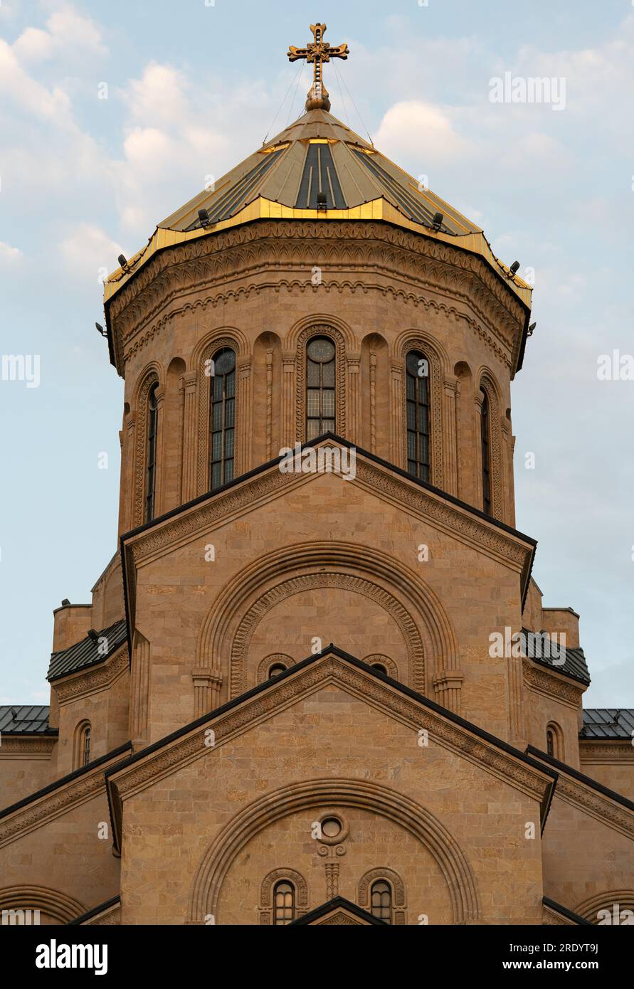 Golden dome of the Holy Trinity Cathedral of Tbilisi Tsminda Sameba in ...