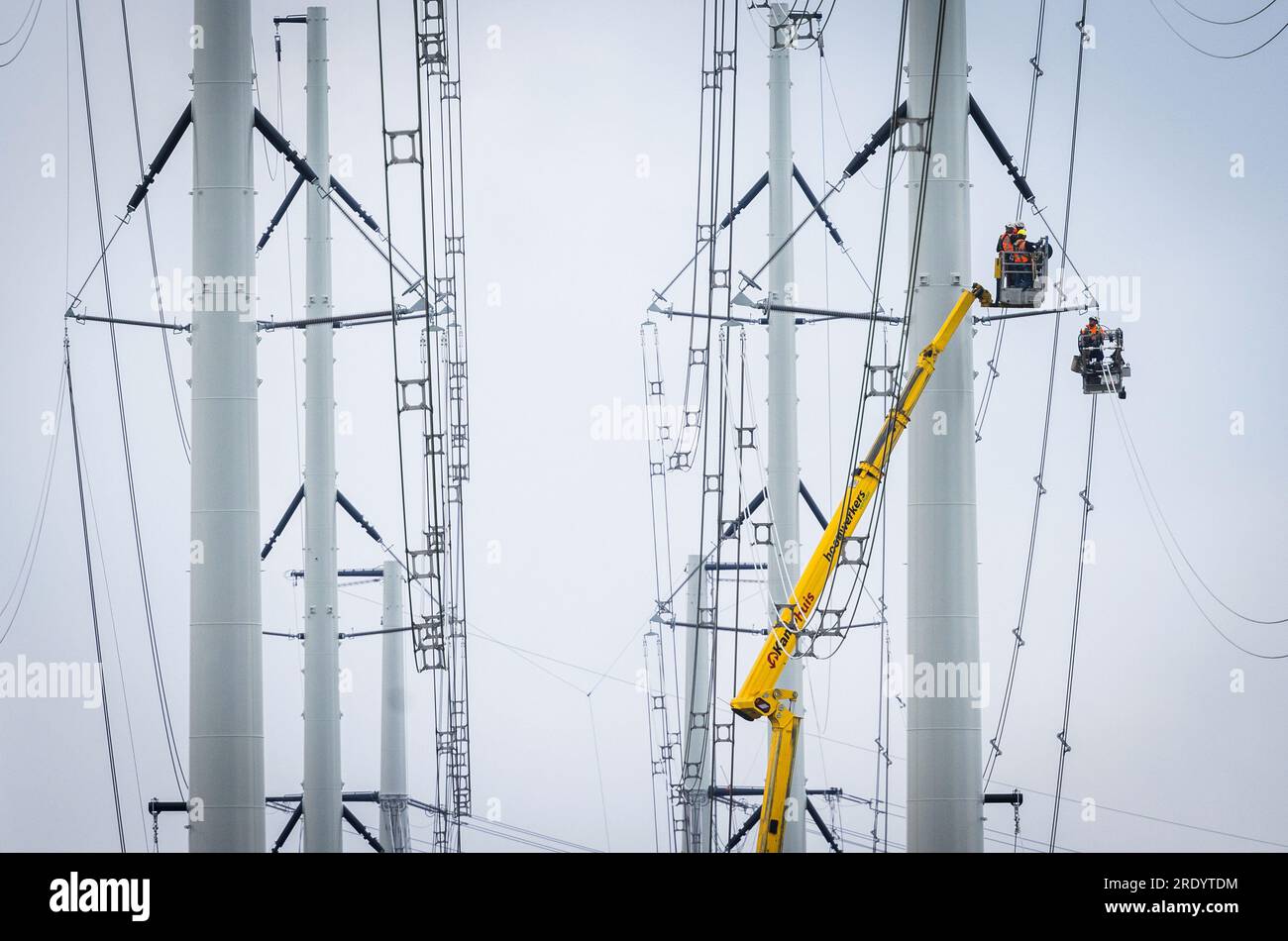 RILLAND Highvoltage pylons in the Zeeland landscape. Large companies