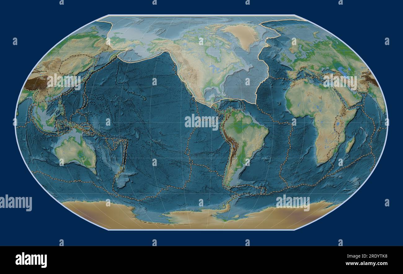North American tectonic plate on the physical elevation map in the ...