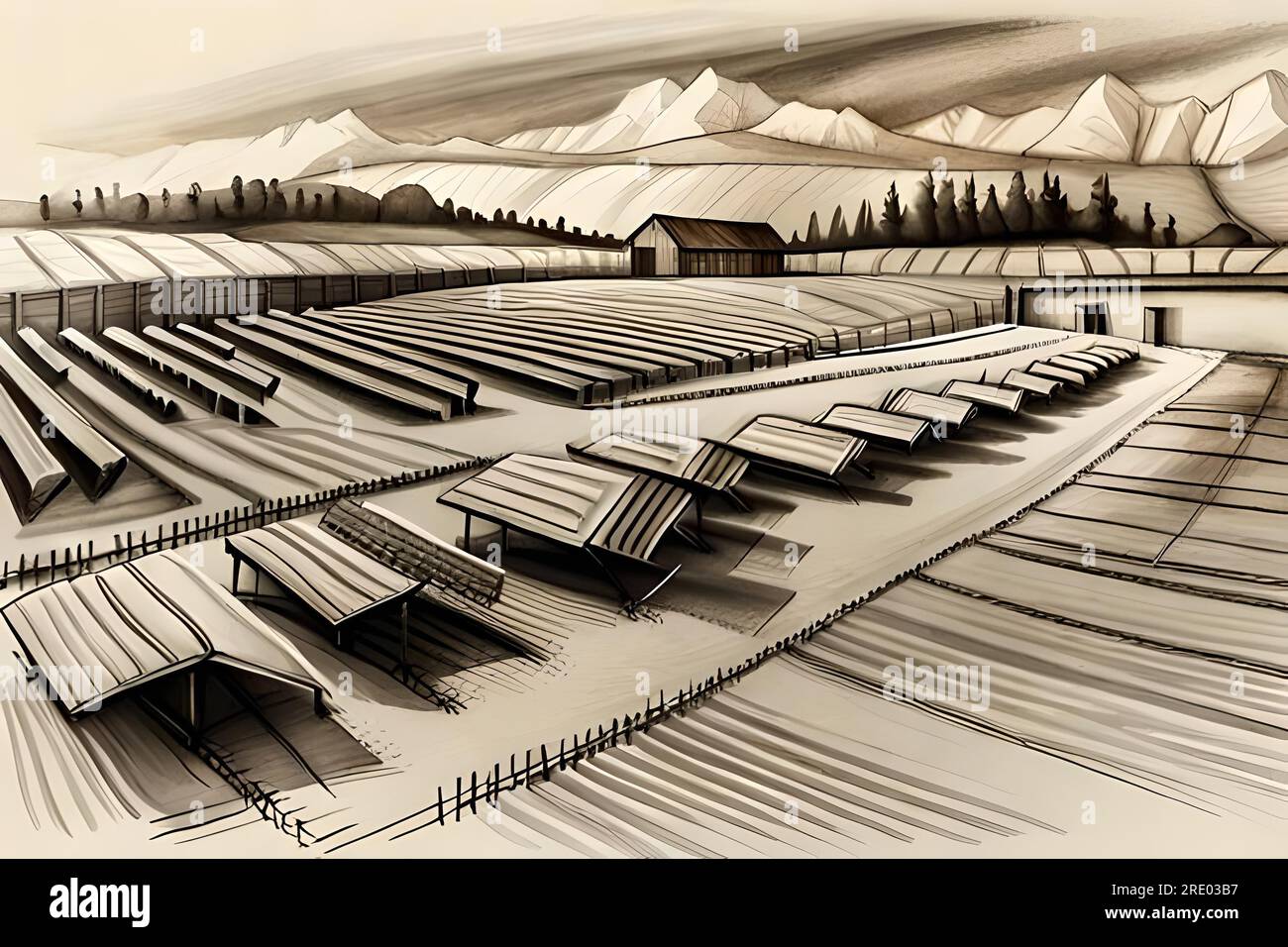 Solar farm sketch Stock Photo