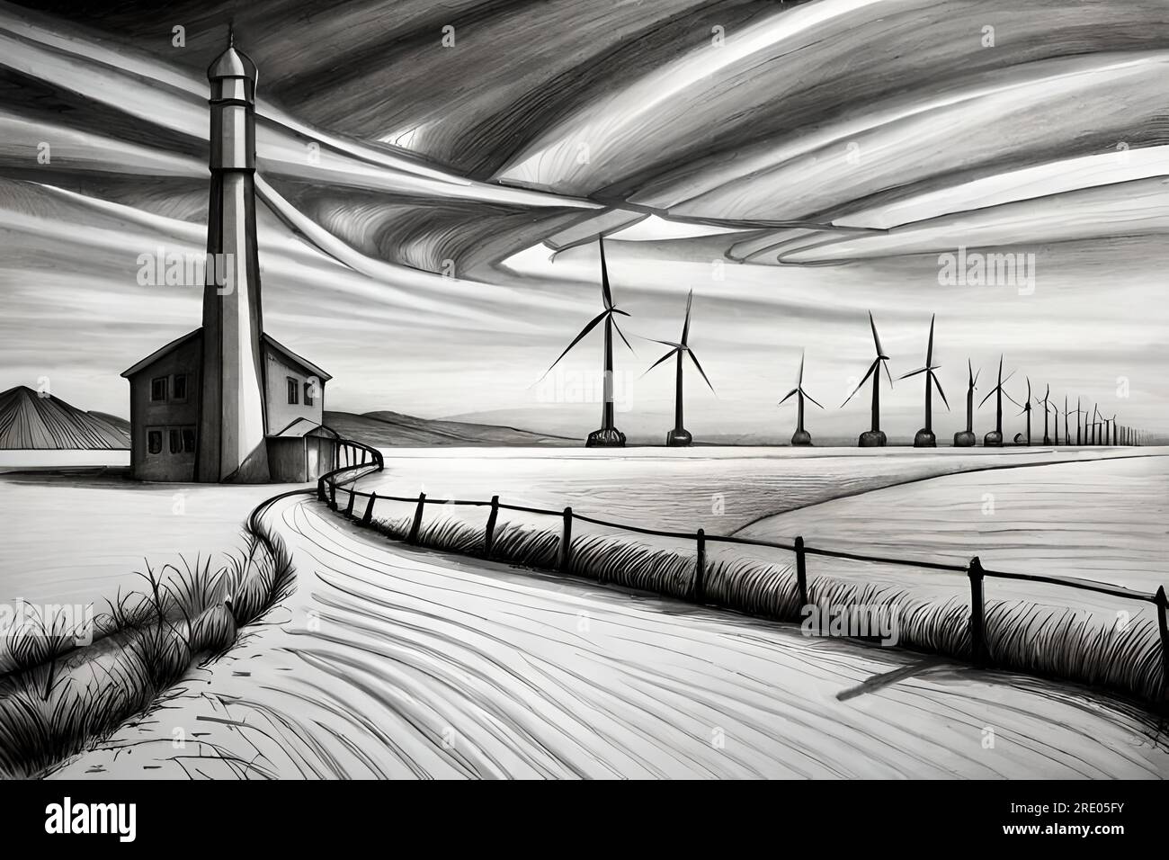 Wind farm sketch Stock Photo