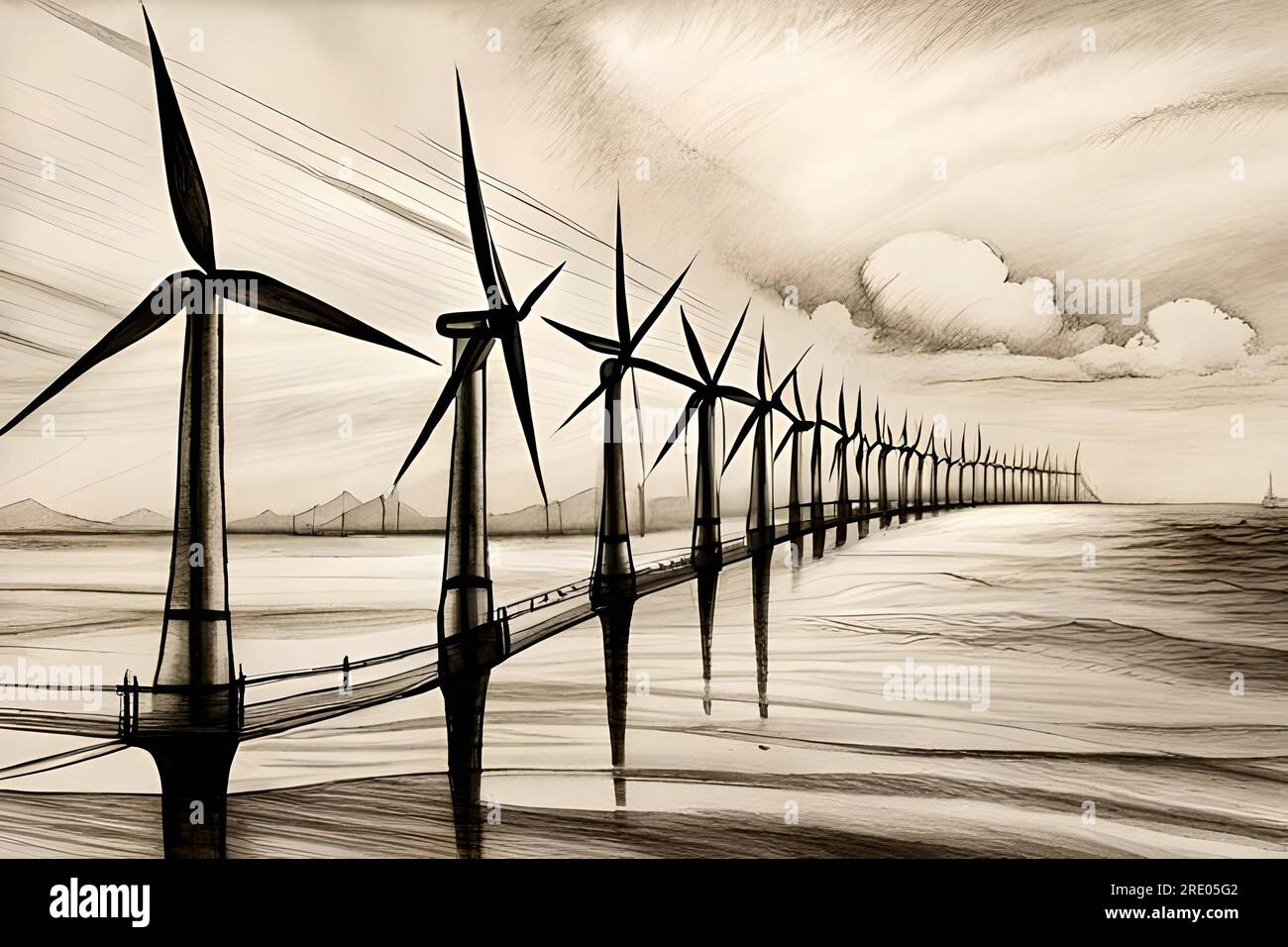 Wind farm sketch Stock Photo