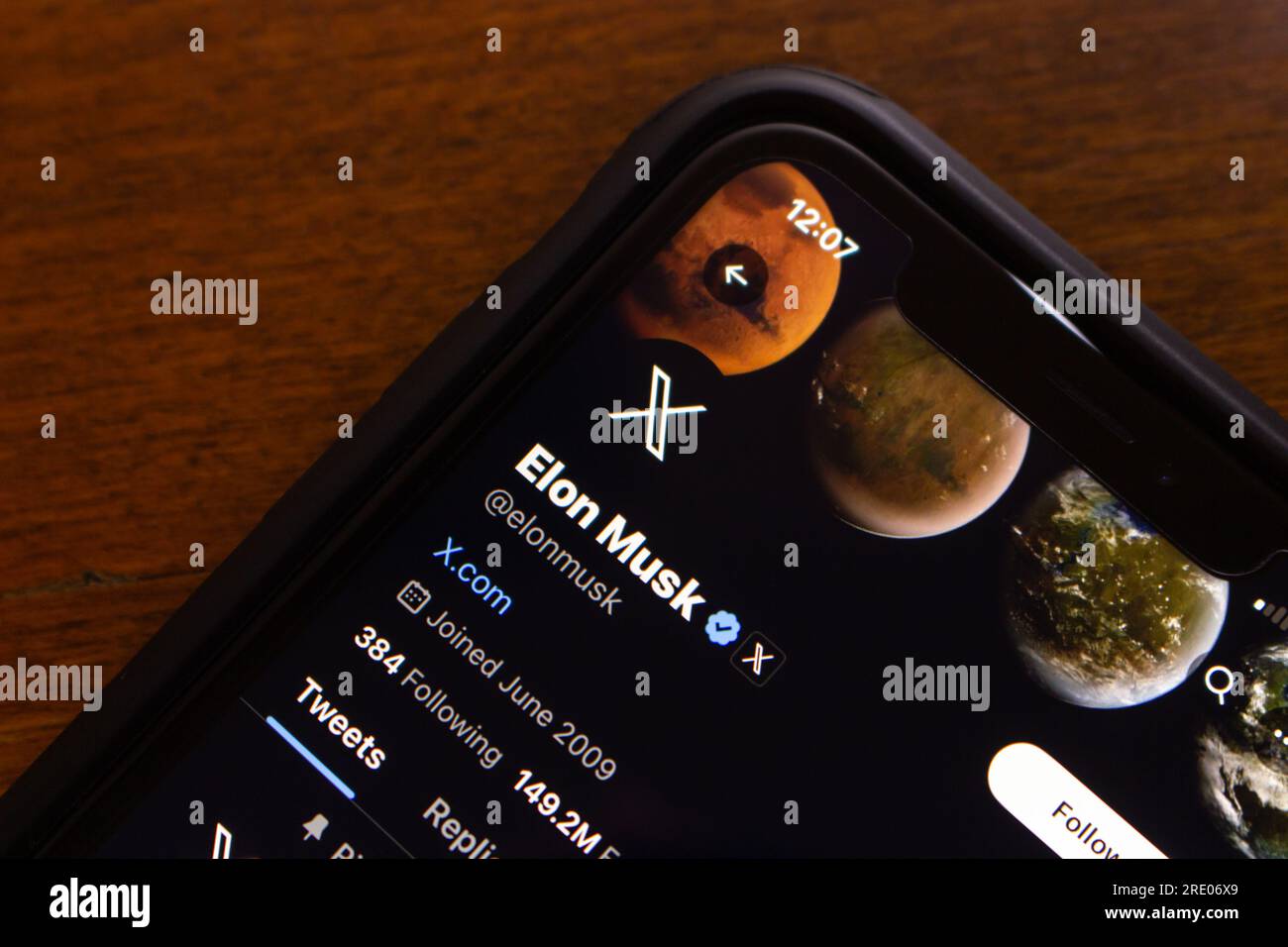 Elon Musk Twitter Account page seen in an iPhone. Elon Musk announced