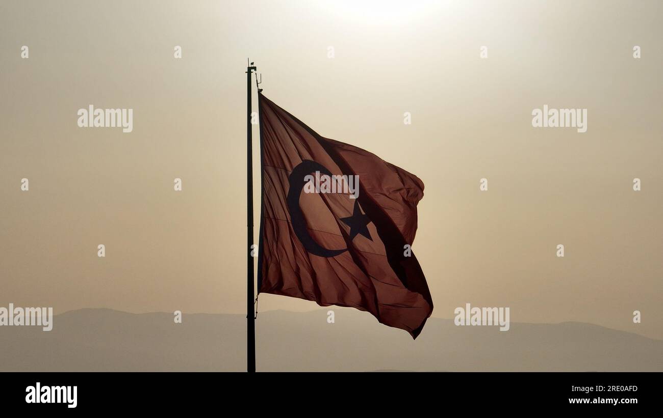 Turkish Flag Reverse Aerial view of waving turkish flag in reverse light. High quality photo ...