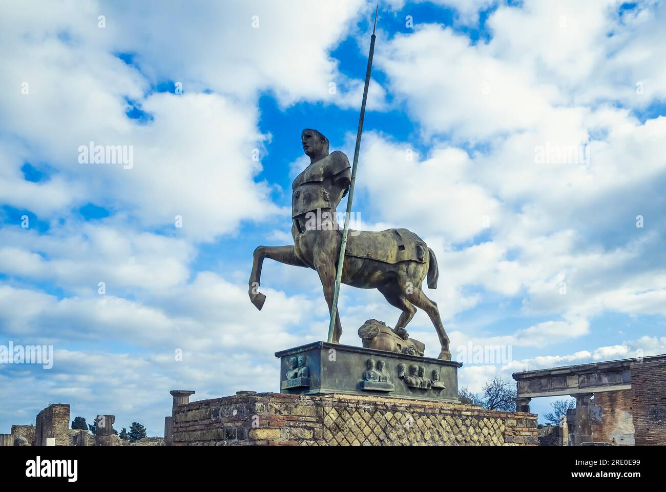 Centauro, a sculpture made by a Polish artist, Igor Mitoraj, has been on displayed at Pompeii since 2016 Stock Photo