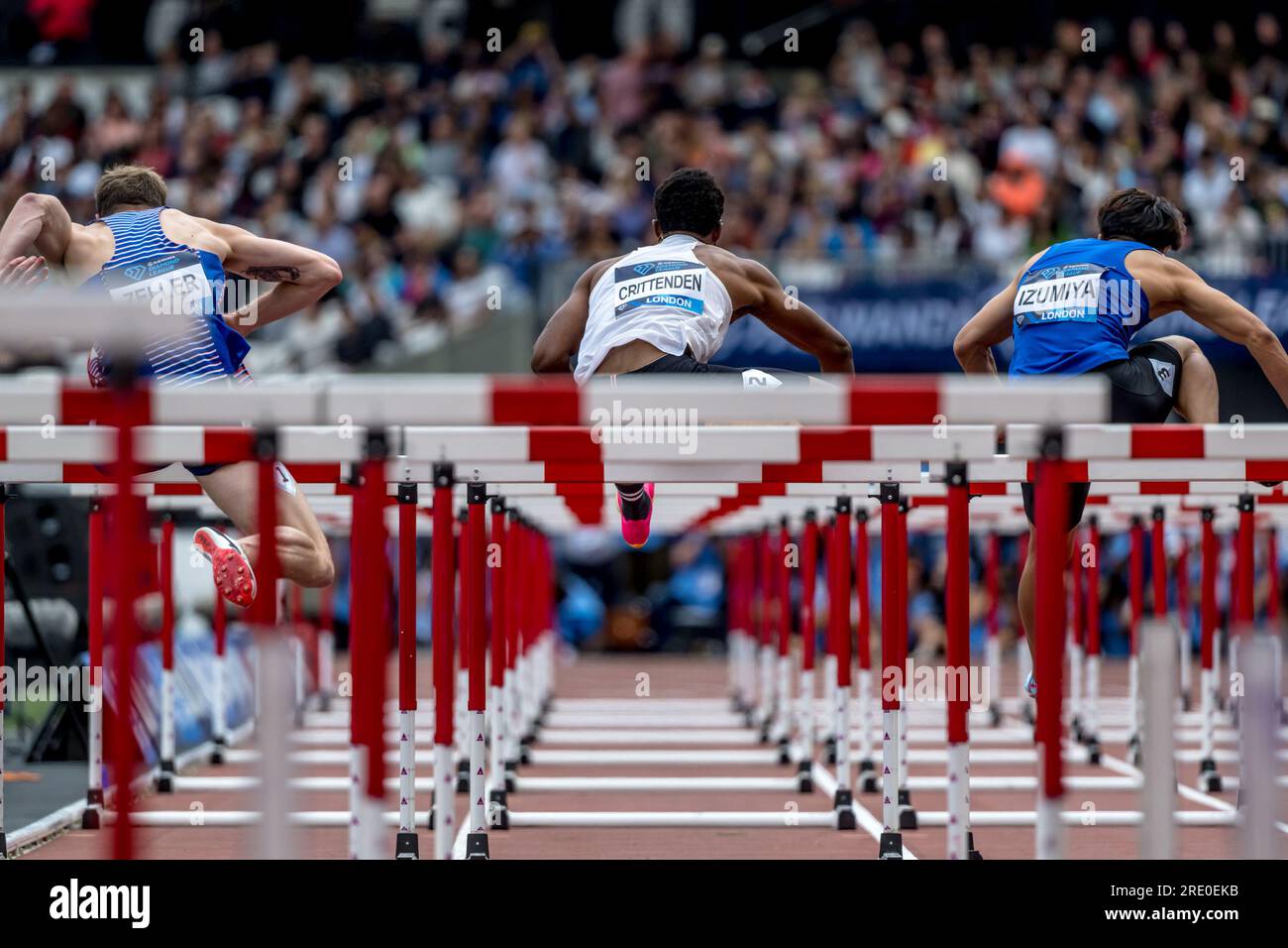 London, UK. 23rd July, 2023. CRITTENDEN, Freddie USA in the 110 m hurdles Diamond League Athletics at the London Stadium, Queen Elizabeth Olympic Park, London, England on 23 July 2023. Photo by Phil Hutchinson. Editorial use only, license required for commercial use. No use in betting, games or a single club/league/player publications. Credit: UK Sports Pics Ltd/Alamy Live News Stock Photo