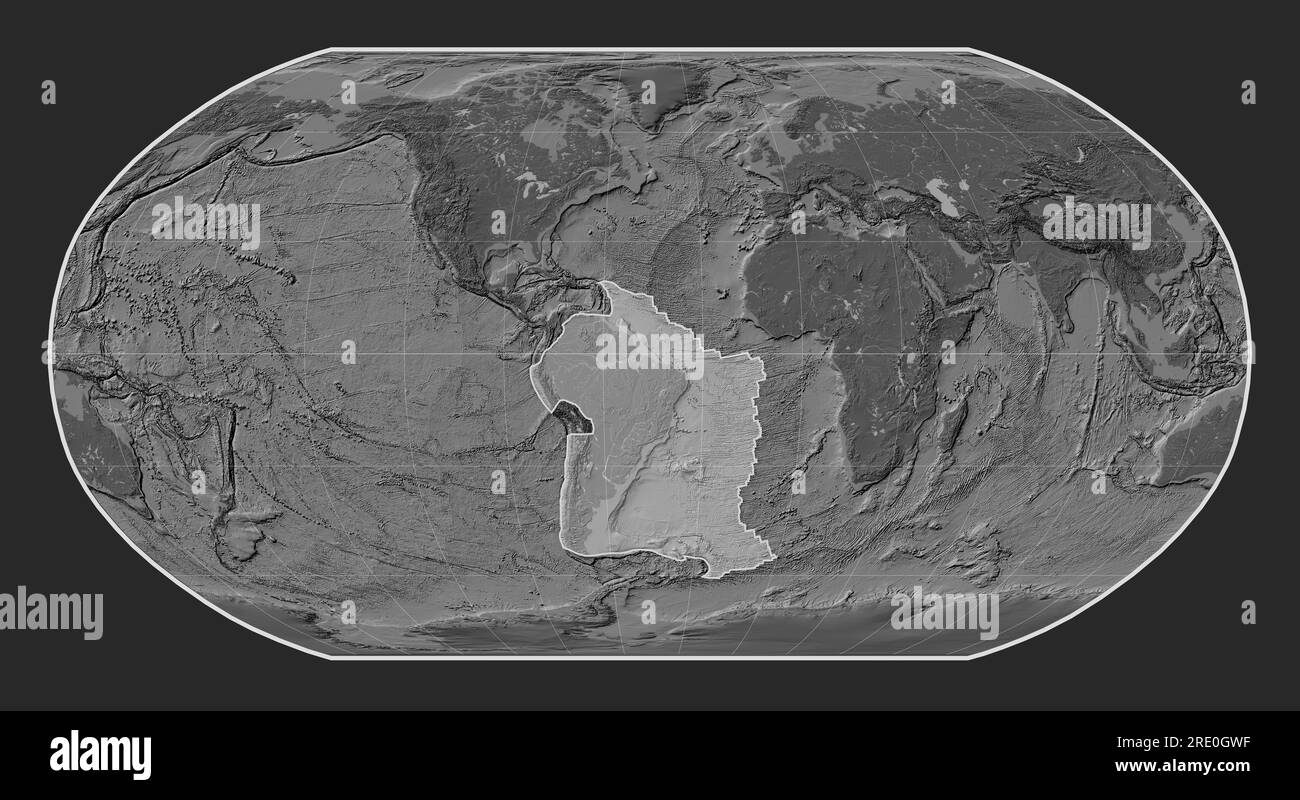 South American tectonic plate on the bilevel elevation map in the ...