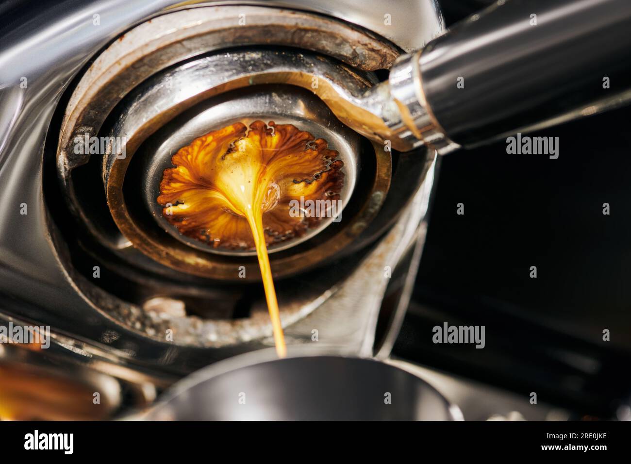 black coffee, extraction, fresh espresso dripping into cup