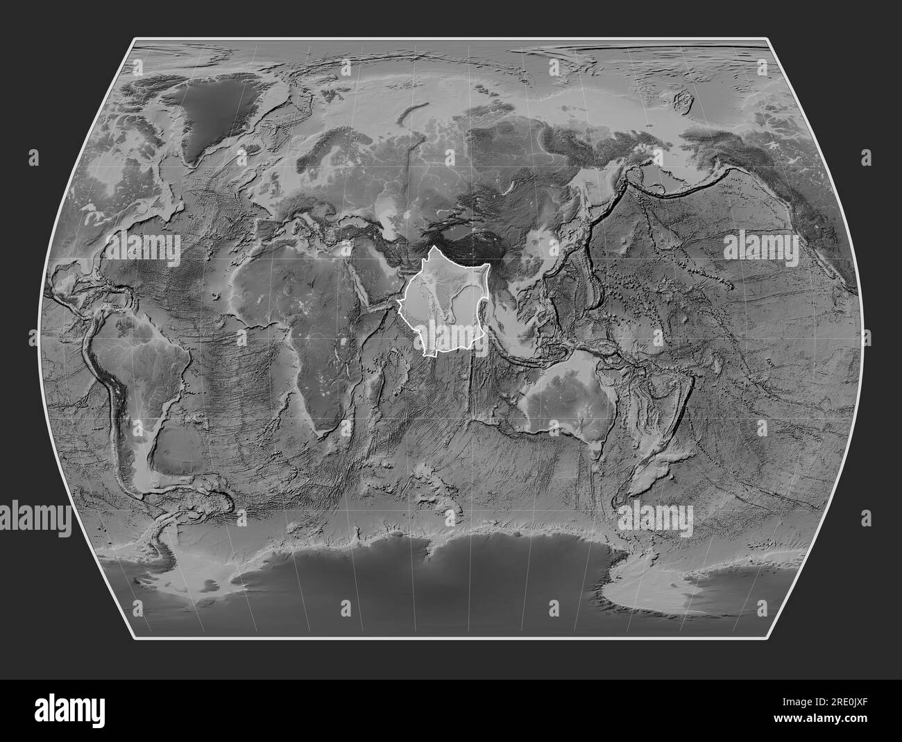 Indian tectonic plate on the grayscale elevation map in the Times
