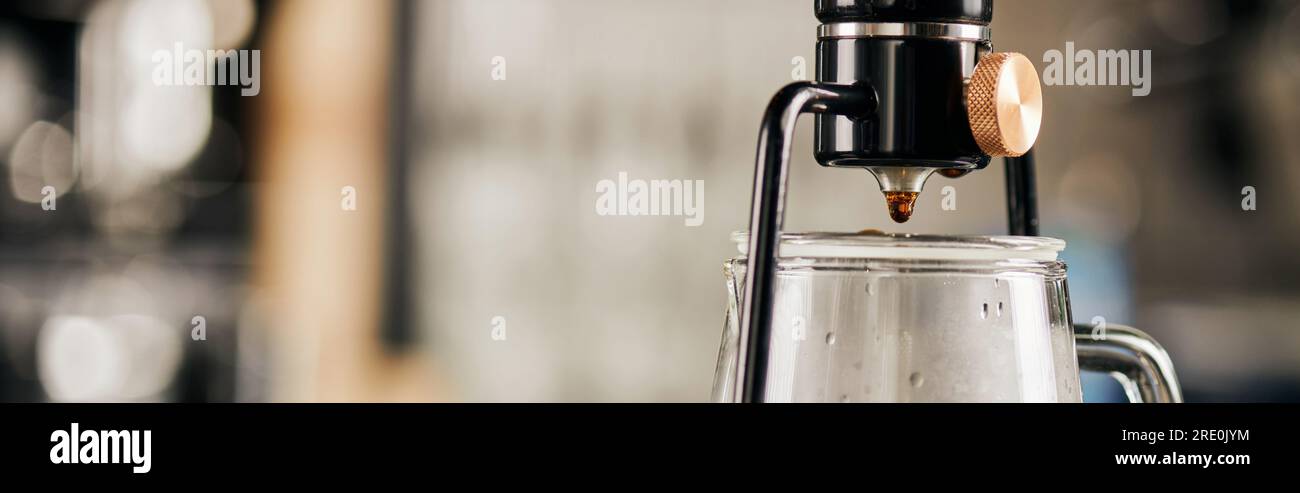 coffee shop, alternative brew, siphon coffee maker with glass coffee pot in  modern cafe, banner Stock Photo - Alamy