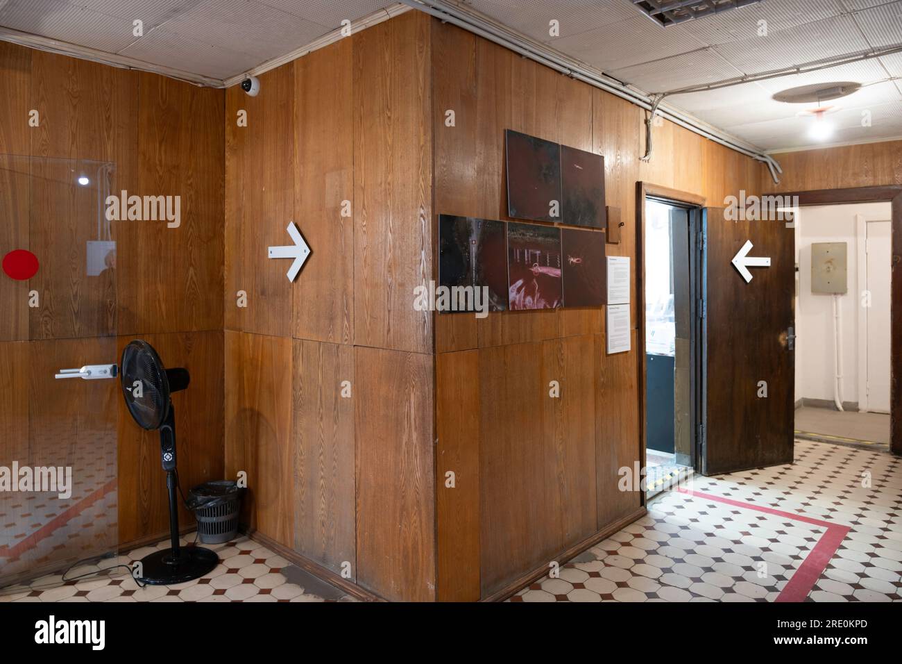 KGB Museum interior in The Corner House in Riga. A corridor on the ground floor leading to the cells and interrogation rooms Stock Photo