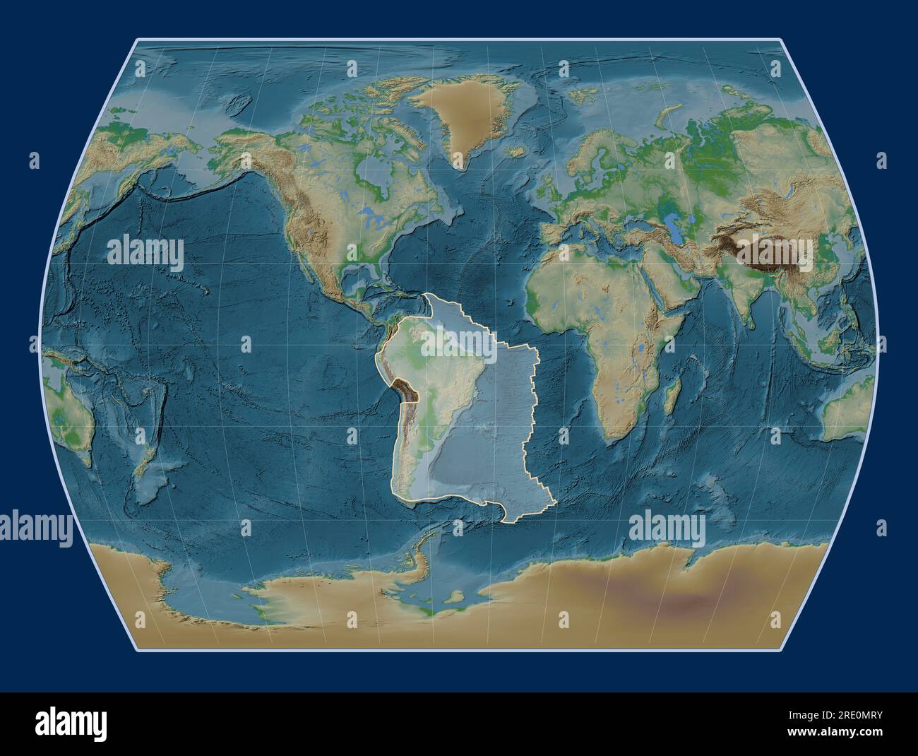 South American tectonic plate on the physical elevation map in the ...