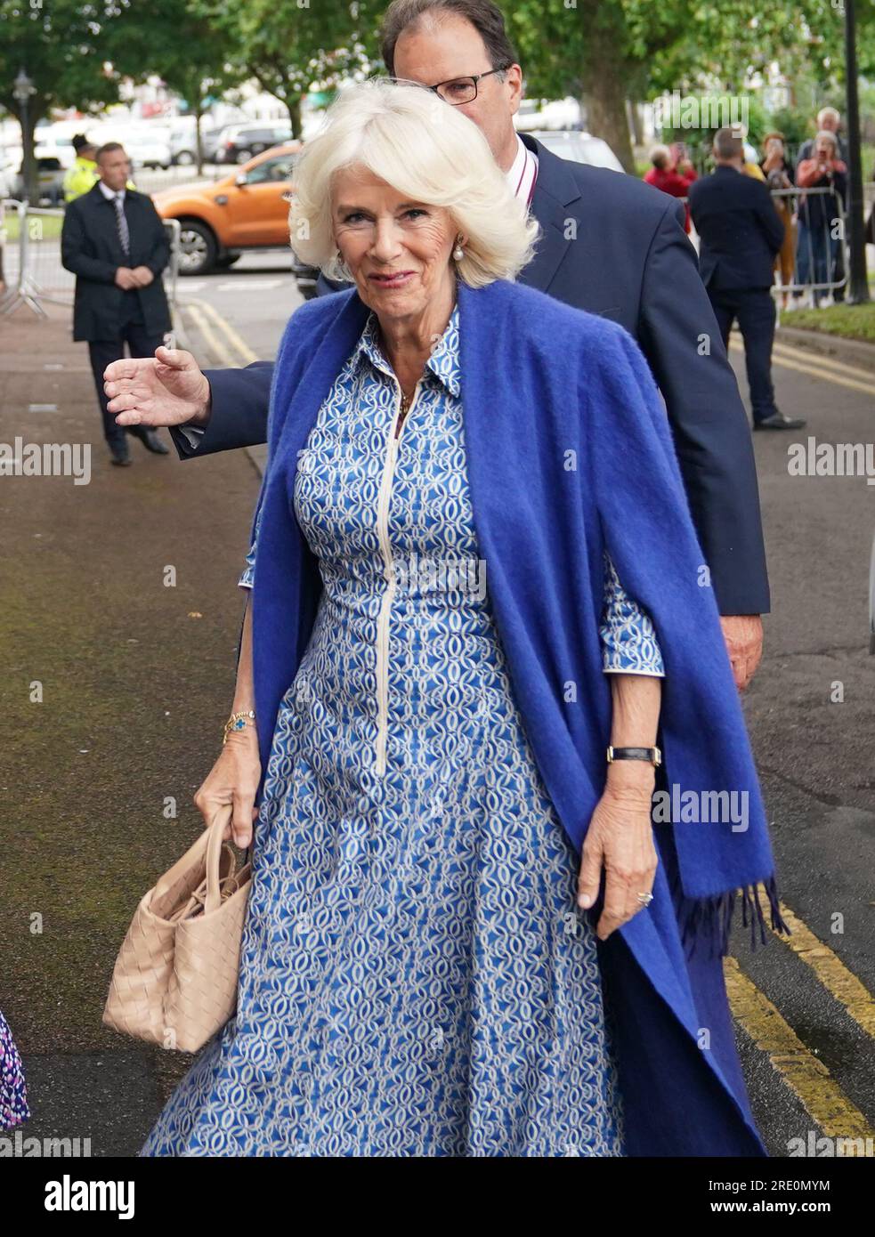 Queen Camilla arrives for a visit to Redwings Horse Sanctuary at Anna Sewell House in Great Yarmouth, while on a visit to Norfolk. Redwings Horse Sanctuary have been the custodians of Anna Sewell House since 2022. The House is the verified birthplace of Anna Sewell, author of Black Beauty. Picture date: Monday July 24, 2023. Stock Photo