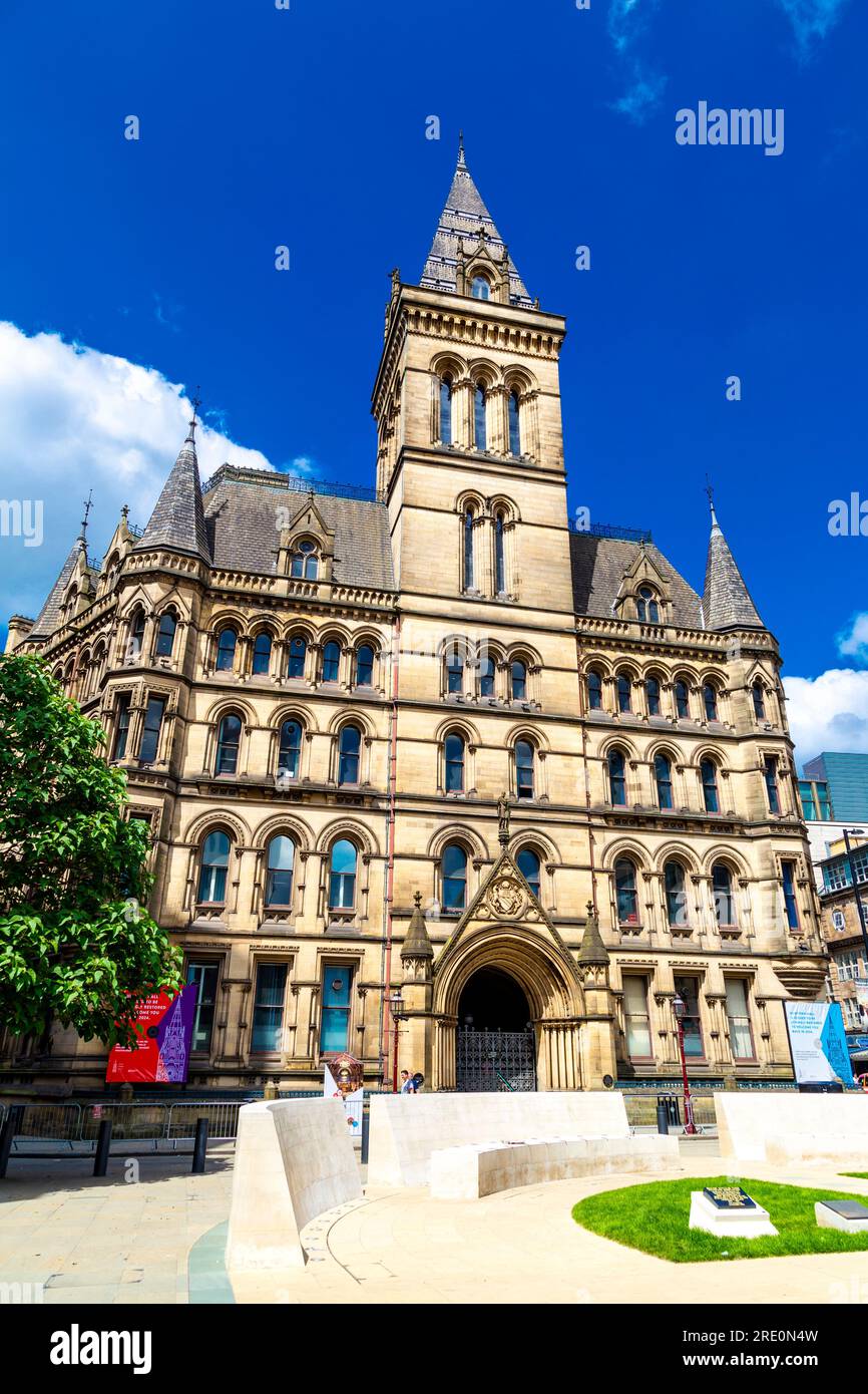 South facade of the Victorian, neo-gothic Manchester Town Hall, St Peter's Square, Manchester, England, UK Stock Photo