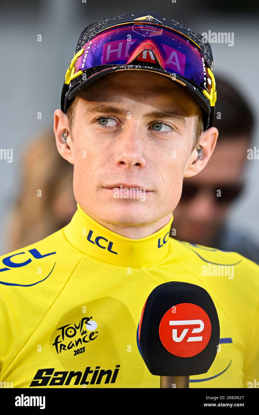 Paris, France. 23rd July, 2023. Jonas Vingegaard (JumboVisma) with the