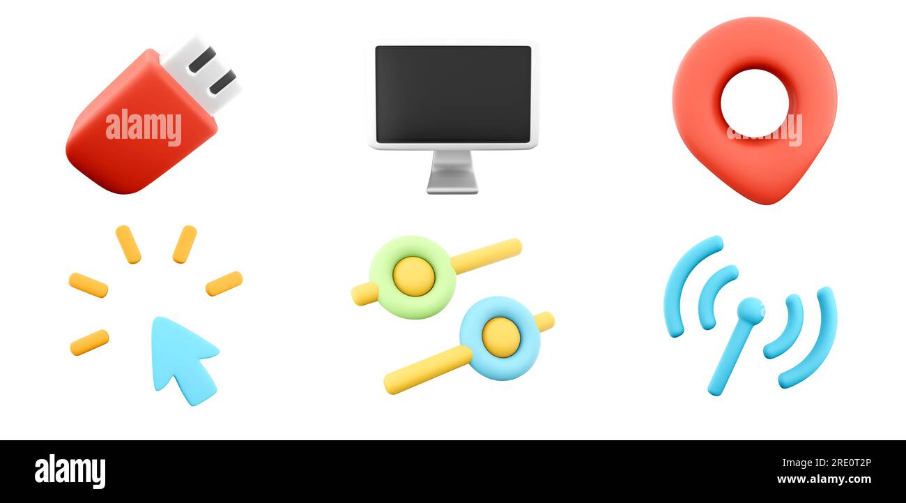 3d rendering usb flash drive, computer monitor, destination, cursor