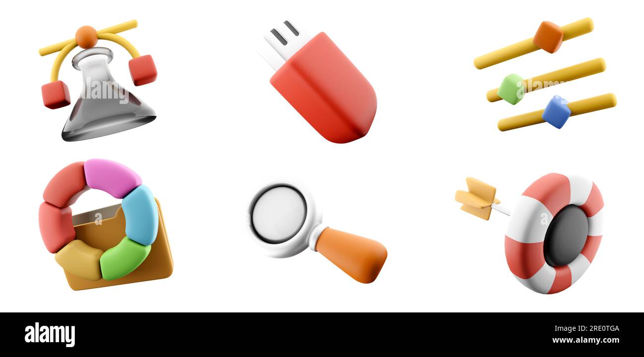 3d rendering line slider bar, Magnifying glass, Chemistry flask, color ...