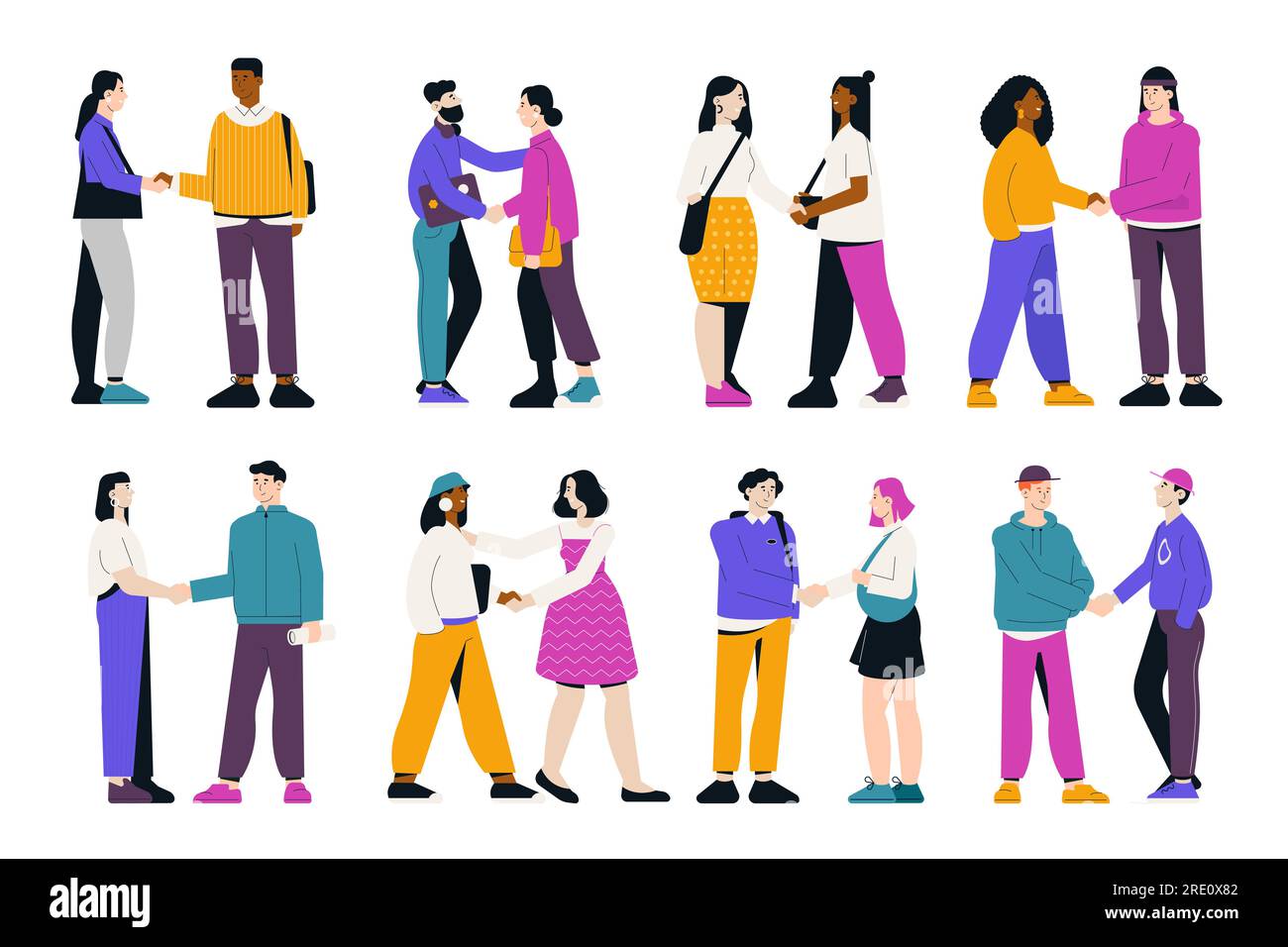 People shaking hands. Men and women standing together and greeting each other, businessmen and