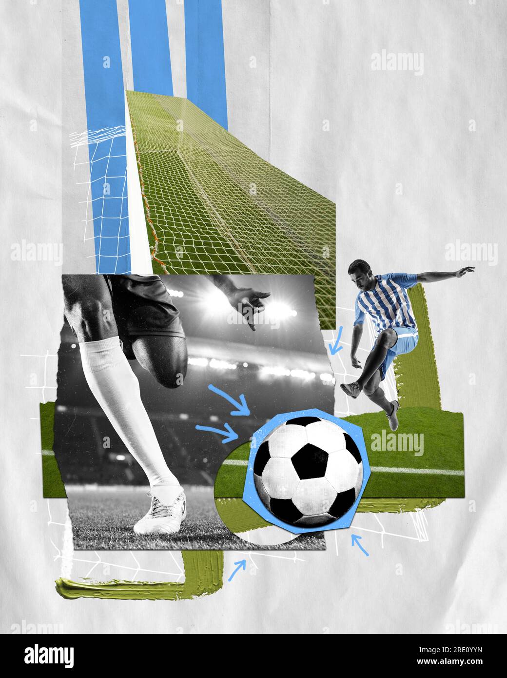 Creative design with young competitive man, professional football